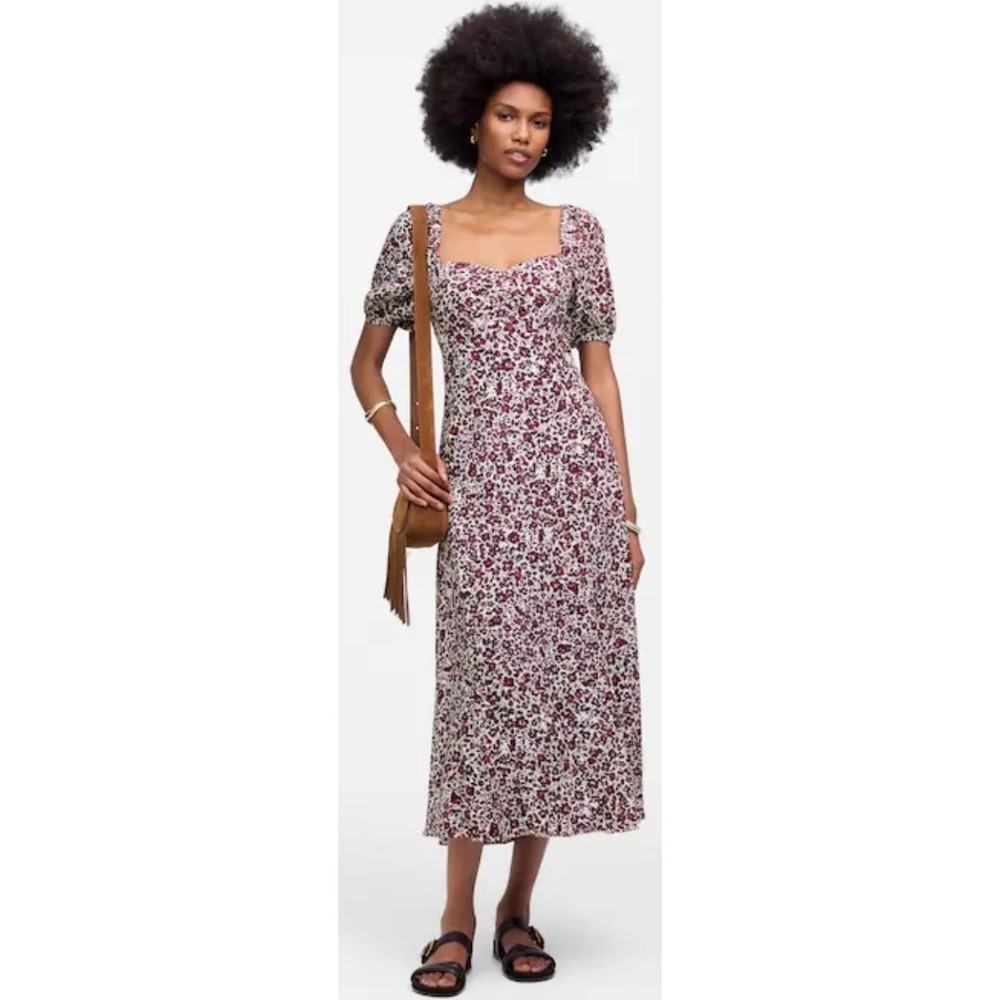 Madewell Floral Midi Dress Square Neck Puff Sleeve Cottagecore Size 2 NWT $148